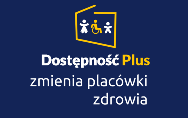 Logo i napis Dostępność Plus zmienia placówki zdrowia