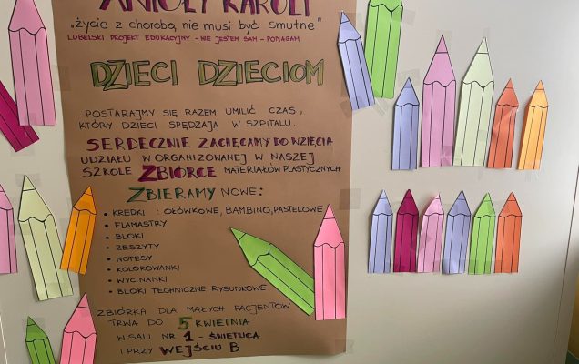 Plakat zachęcający do udziału w akcji Anioły Karoli w Szkole Podstawowej nr 141 im. majora Henryka Sucharskiego w Warszawie
