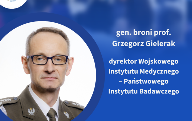 Plakat. Napis: XXXII Forum Ekonomiczne Karpacz, 5-7 września 2023 r, Grzegorz Gielerak, dyrektor Wojskowego Instytutu Medycznego Państwowego Instytutu Badawczego w Warszawie