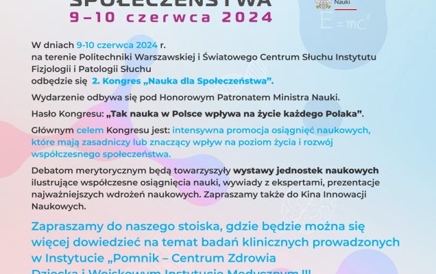 Informujemy, że w dniu 3 czerwca 2024 (godz. 10-14:00, w Warszawie- Al. Dzieci Polskich 20, Parking przy budynku Z, pod Wilkiem) odbędzie się Piknik z okazji Dnia Dziecka organizowany przez Centrum Wsparcia Pediatrycznych Badań Klinicznych, na którym będzie można dowiedzieć się więcej o badaniach klinicznych pediatrycznych oraz zasięgnąć informacji jakie badania kliniczne prowadzone są w Centrum Zdrowia Dziecka oraz w Wojskowym Instytucie Medycznym- Państwowym Instytucie Badawczym. Wraz z Centrum Zdrowia Dziecka serdecznie zapraszamy na wydarzenie!