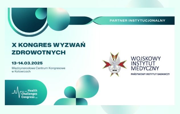 Plakat X kongres Wyzwań Zdrowotnych. Już 13-14 marca. MCK w Katowicach. Po prawej stronie zdjęcie Dyrektora WIM, logotypy WIM oraz MHealth Challenges Congres