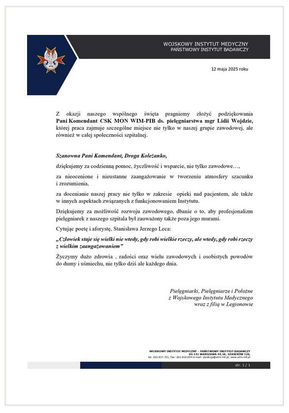 Podziękowania dla lidii Wojdy. Treśc w załaczniku pdg.