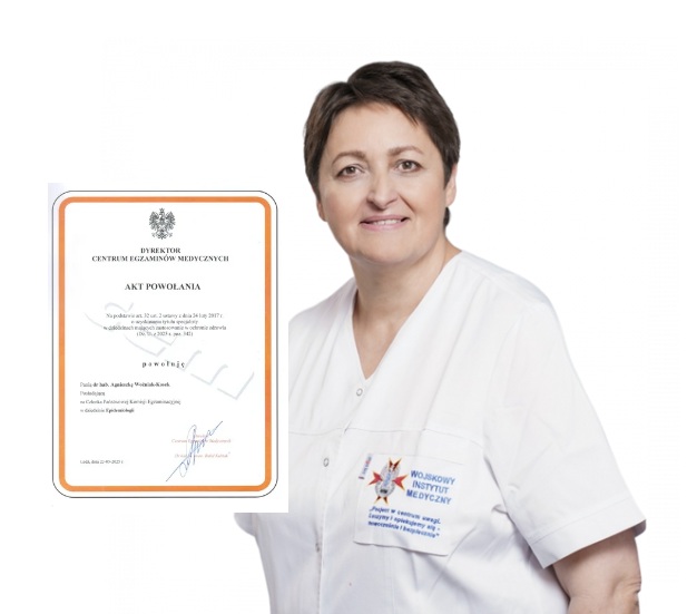 Dr hab. n. med. Agnieszka Woźniak-Kosek obok dyplom powołania.
