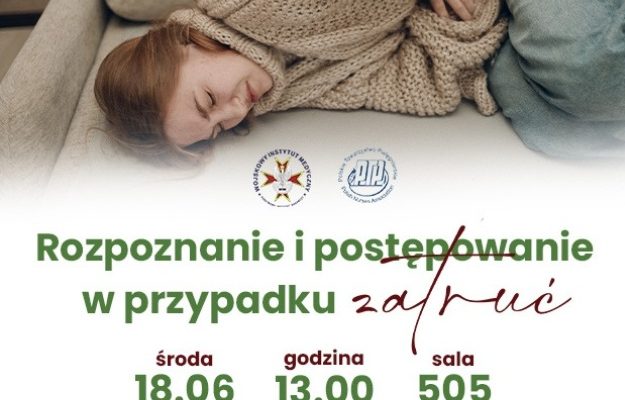 Plakat kolorowy: leżąca kobieta na podłodze trzymająca się za brzuch. Napis