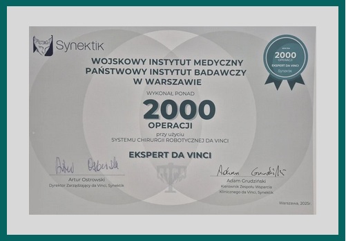 Certyfikat 200 operacji robotycznych w WIM-PIB