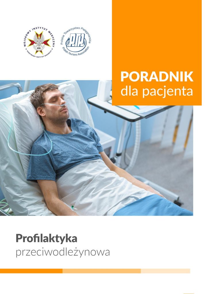 Okładka poradnika dla pacjenta. Zdjęcie leżącego w łóżku szpitalnym młodego mężczyzny.