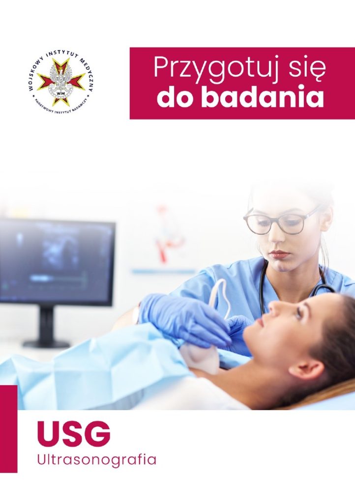 Okładka poradnika. Lekarka w gabinecie wykonuje młodej kobiecie badanie usg szyi. Napis Edukacja pacjenta. W lewym górnym rogu logo WIM i Polskiego Towarzystwa Pielęgniarek..