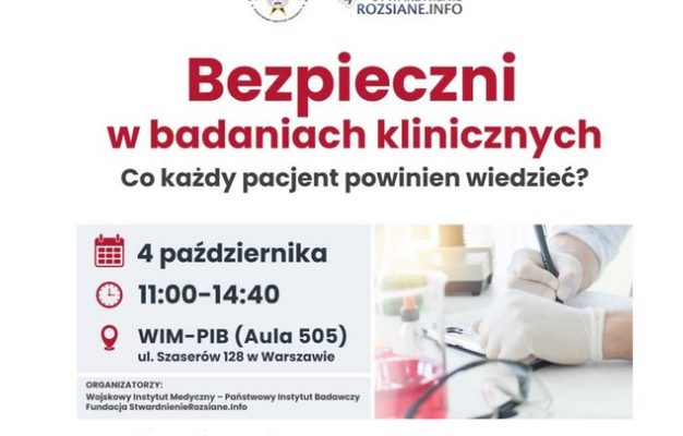 Plakat Bezpieczni w badaniach klinicznych. Treść plakatu we wpisie.