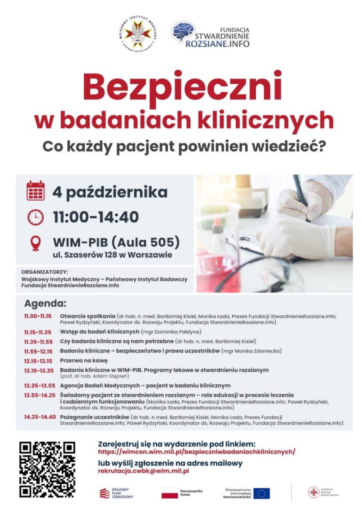 Bepieczni w badaniach klinicznych - plakat. Treść plakatu we wpisie.
