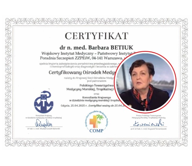 Dokument certyfikatu, w kółku Barbara Betiuk.
