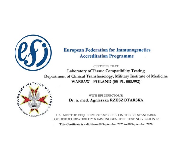 Fragment certyfikatu, logotypy WIM oraz EFI.