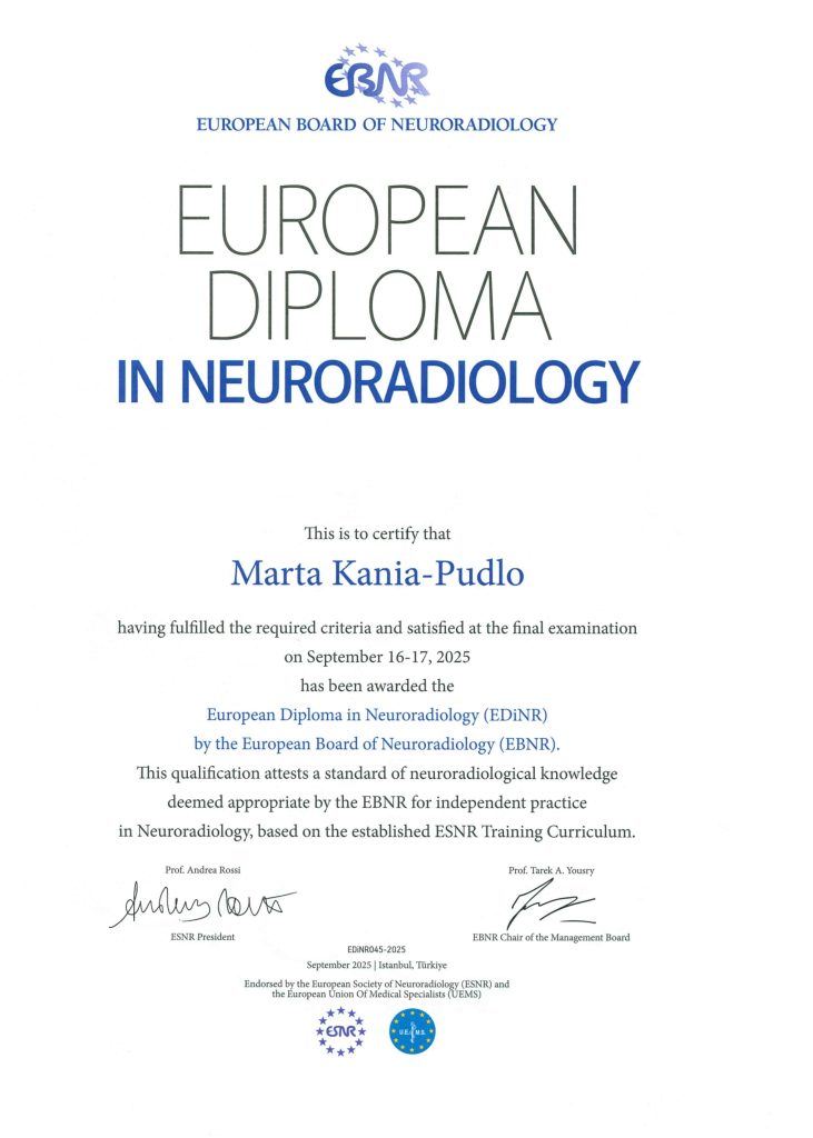 Dyplom (EBNR) dla Marty Kani-Pudło. Treść dyplomu w pliku pdf.