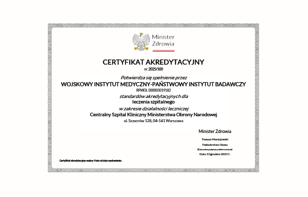 certyfikat akredytacyjny dla WIM-PIB przyznany na 4 lata
