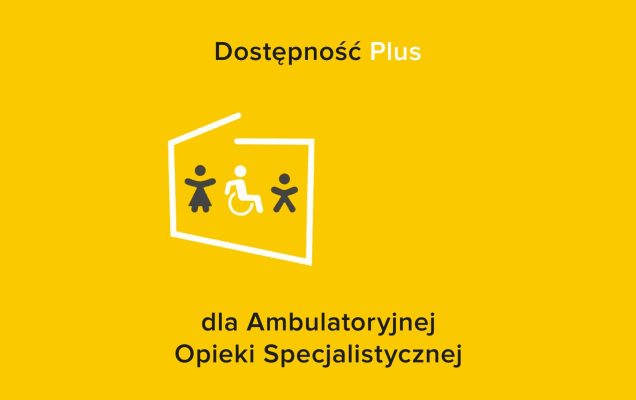 Na żółtym tle kontur mapy Polski a w jego wnętrzu postać kobieca, męska oraz postać poruszająca się na wózku.