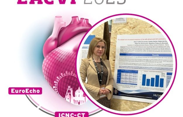 Przedstawicielka WIM–PIB na międzynarodowym kongresie EACVI w Wiedniu. Logo kongresu w kółku Beata Uziębło-Życzkowska.