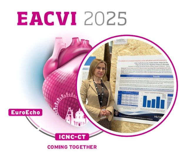 Przedstawicielka WIM–PIB na międzynarodowym kongresie EACVI w Wiedniu. Logo kongresu w kółku Beata Uziębło-Życzkowska.