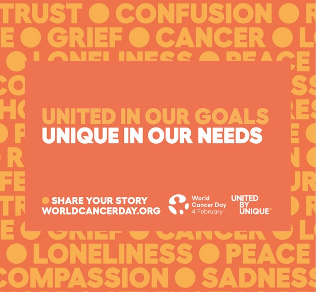 Kolaż napisów związanych z tematyką nowotworową,