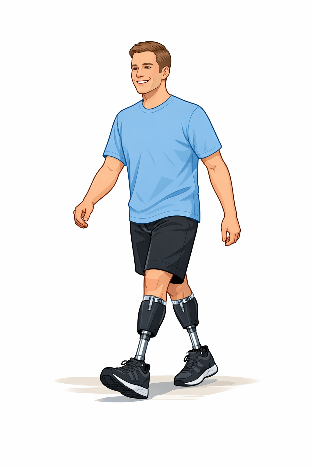 Grafika mężczyzny w ruchu z protezami nóg.