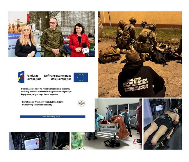 Kolaż zdjęć o tematyce ćwiczeń medycznych w WIM.