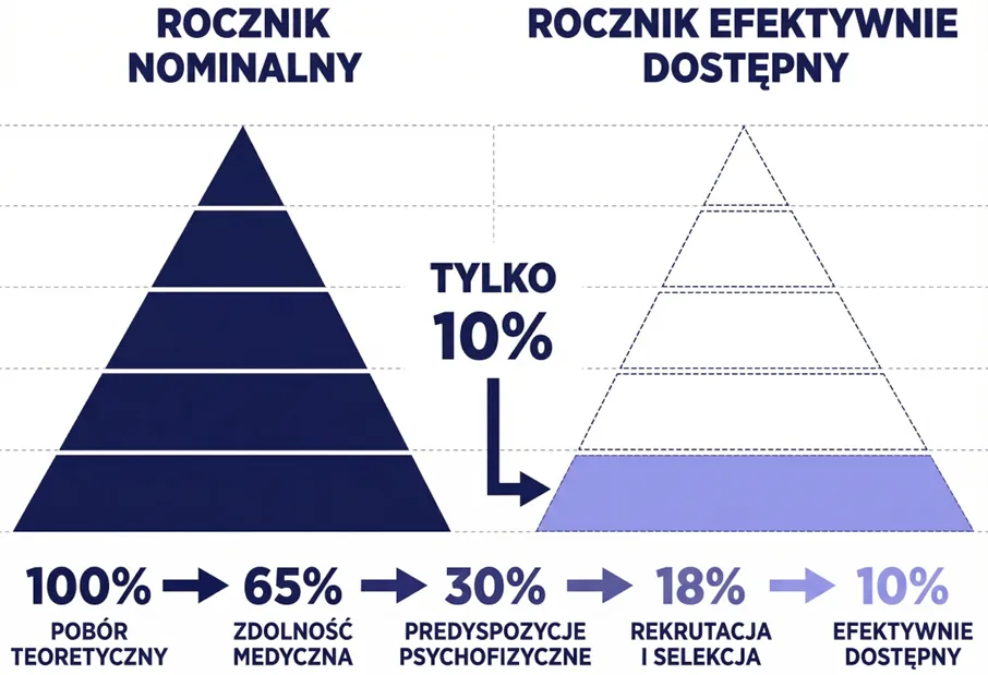 Rycina przedstawiająca infografikę Rocznik nominalny vs. rocznik efektywnie dostępny dla armii.