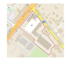 mapka z zaznaczonym konturem szpitala w Legionowie