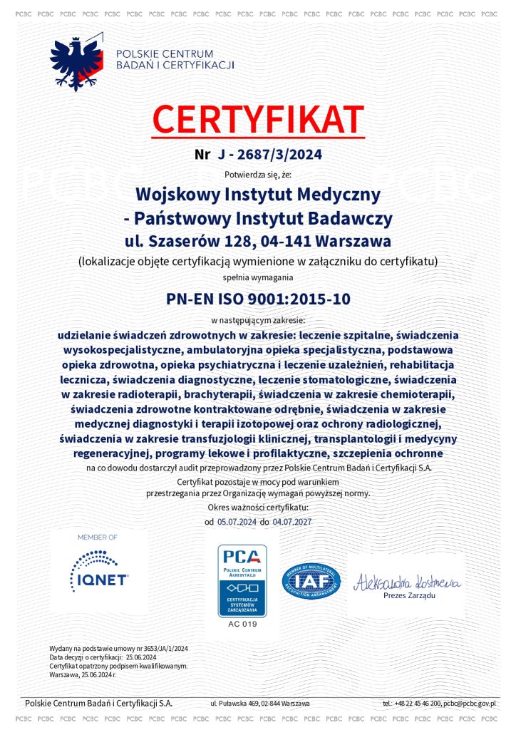 Certyfikat Certyfikat ISO 9001 PCBC. Treść certyfikatu w dokumencie pdf.