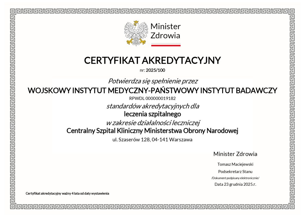 Certyfikat akredytacyjny POZ. Treść certyfikatu w załączonym dokumencie.