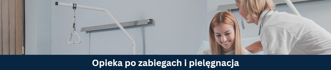 Młoda kobieta leżąca w szpitalnym łóżku. Przy głowie kobiety wisi uchwyt do podciągania się. Nad kobietą pochyla się lekarka.